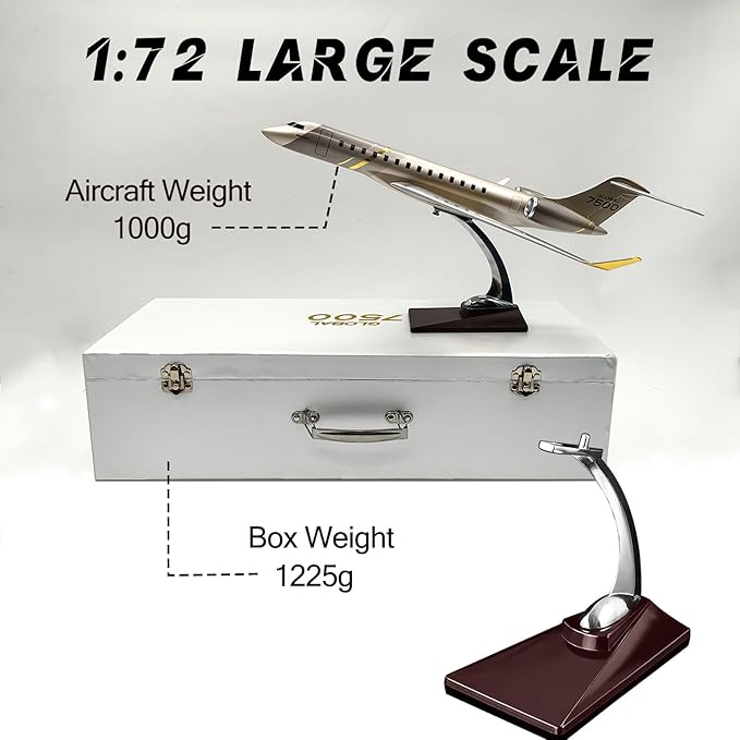 1:72 Large Model Jet Airplane, Global 7500 Plane Model Resin Aircraft Model for Office Home Desk Decor and Aircraft Enthusiasts Collection or Presents (9x19.7inch)