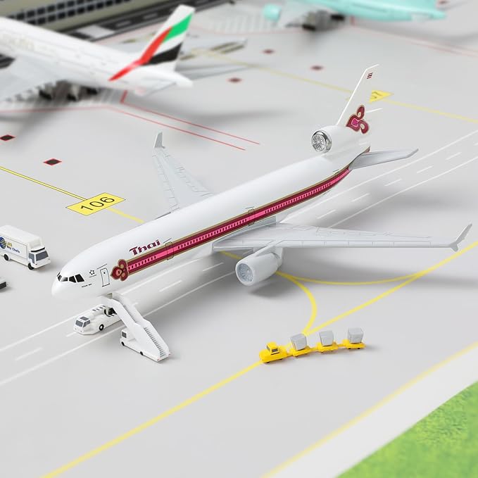 MD-11 Thai 1/300 Diecast Metal Airplane Model with Stand -Alloy Airplane Model for Adult(HS-TMA) -8.3 inches Model Plane for Aviation Enthusiasts Gifts, Display Decorations