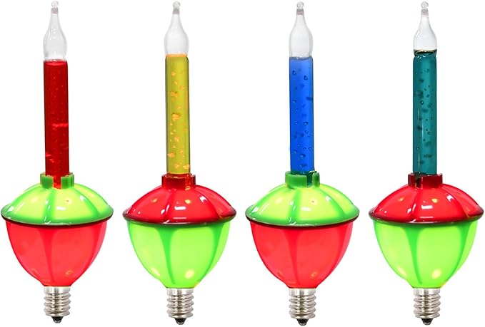 4 Pack Multicolor Bubble Light Replacement Bulbs, Vintage Christmas Tree Light Replacement Bulbs & C7 Candelabra Light Bulbs for Holiday Christmas Home Tree Table Wall Decor, E12 Base, 5W