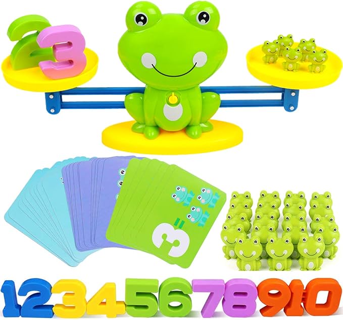 CozyBomB™ Homeschool Kindergarten Frog Scale Cards Balance Board Game - Preschool Math Learning Stem Montessori Toys Educational Gifts for Boy Girl Ages 3 4 5 6 Year Old Birthdays Christmas Holidays