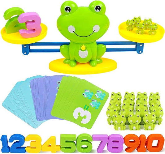 CozyBomB™ Homeschool Kindergarten Frog Scale Cards Balance Board Game - Preschool Math Learning Stem Montessori Toys Educational Gifts for Boy Girl Ages 3 4 5 6 Year Old Birthdays Christmas Holidays