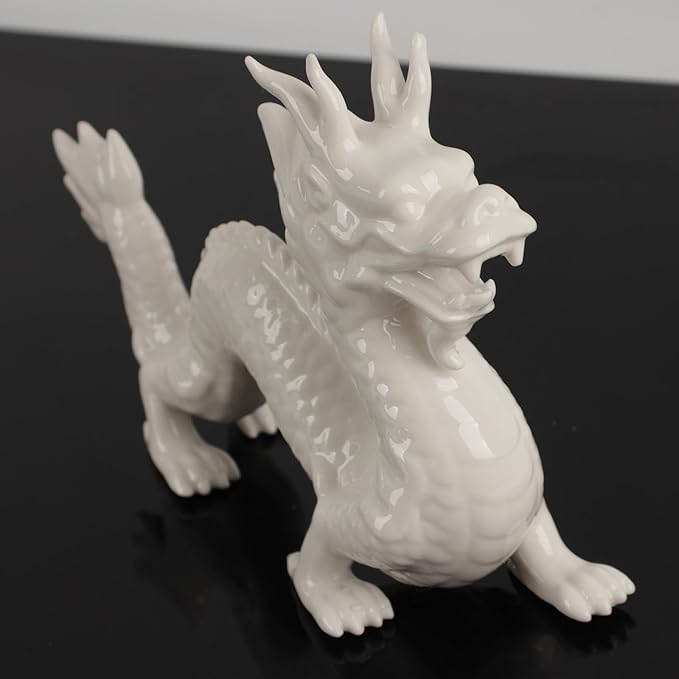 8.1in Large Chinese Dragon Statue, Dragon Figurines for Adults, Chinese Feng Shui Wealth Lucky Dragon Statue Table Top Ornament Decoration for Home, Office, Livingroom, Bedroom, Bookshelf, White
