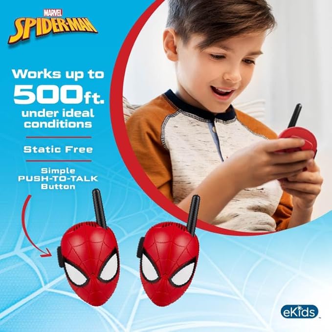 eKids Spiderman Walkie Talkies for Kids, Static Free and Extended Range, Indoor and Outdoor Toys Designed for Fans of Spiderman Toys