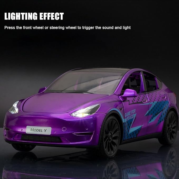 1/24 Model Y Toy Cars Alloy Diecast Model, Pull Back Model Y M-odel Car with Light, Big Mo-del Y Diecast Cars Mode-l Toy Suitable for Kids Adults Birthday Gift (Purple)