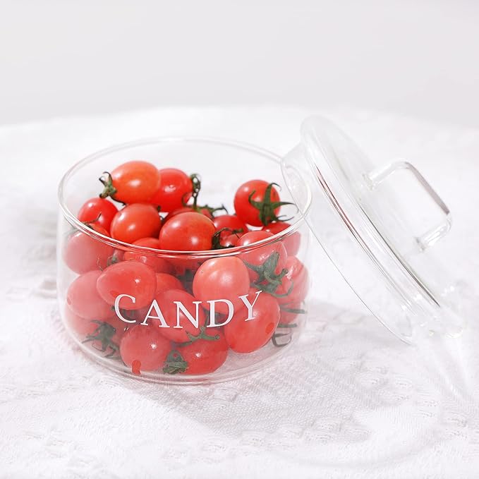 11oz Glass Candy Dish with Lid Covered Candy Bowl Decorative Cookie Jar Clear Salad Bowl Buffet Storage Container for Home Kitchen Coffee Table Office Desk and Party Wedding