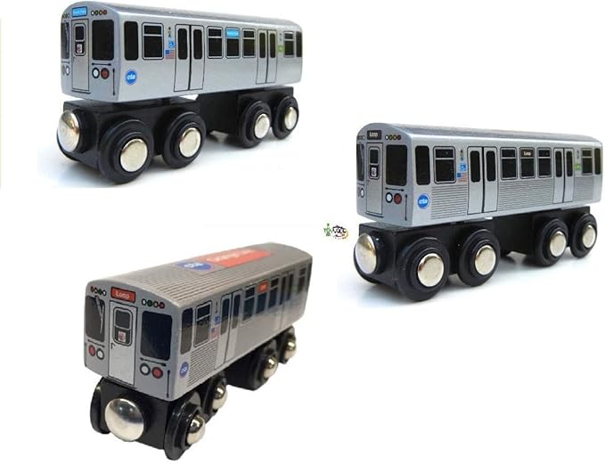 MUNI PALS Munipals Wooden Chicago Transit Authority CTA L Subway Train Three (3) Car Set Orange Pink Green Lines
