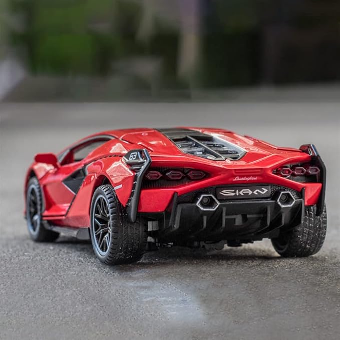 Diecast Toy Car Sian FKP37 Sports Model Car,Zinc Alloy Simulation Casting Pull Back Vehicles,1:32 Scale Supercar Toys with Lights and Music Sound for Toddlers Kids Children Boys Girls Gift (Red)