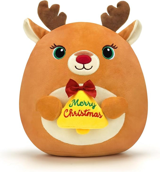 Christmas Reindeer Stuffed Animal, Cute Santa Stuffed Reindeer Plush Toys Decoration, Soft Christmas Deer stuffy Gifts for Kids Girls Baby Teens, Xmas Deer Plush Elk Pillow Home Party Decor