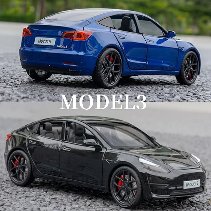 1/24 Scale Diecast Car Model 3, Alloy Diecast Toy Cars Pull Back Toys with Sound & Light, Vehicles Toys for Kids Gift Car Lovers Collection (1/24 Model 3 -Blue)