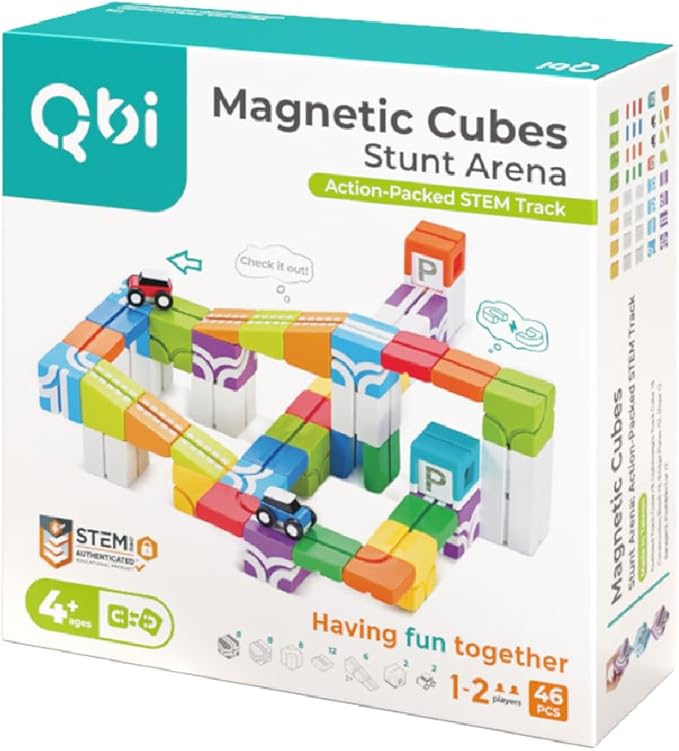 QBI Magnetic Blocks STEM Building Toys for Kids Ages 4-8 | 3D Magnetic Building Blocks with 2 Cars | Educational Montessori Sensory Cubes for Boys & Girls | Birthday Gift for Age 3 4 5 6 7 8 (46PCS)