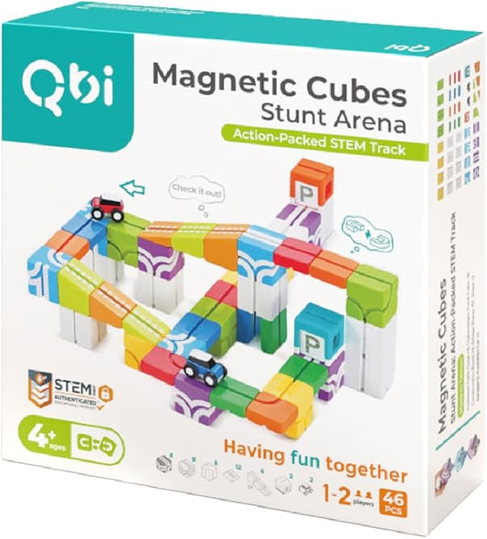 QBI Magnetic Blocks STEM Building Toys for Kids Ages 4-8 | 3D Magnetic Building Blocks with 2 Cars | Educational Montessori Sensory Cubes for Boys & Girls | Birthday Gift for Age 3 4 5 6 7 8 (46PCS)