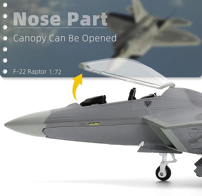 1/72 F-22 Raptor Model Diecast Airplane Fighter Model for Collections and Gift (TY 325 FW)