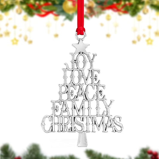 Metal Christmas Tree Ornaments 2025 - Pewter Plated Vintage Style Holiday Ornament with Hanging Cord