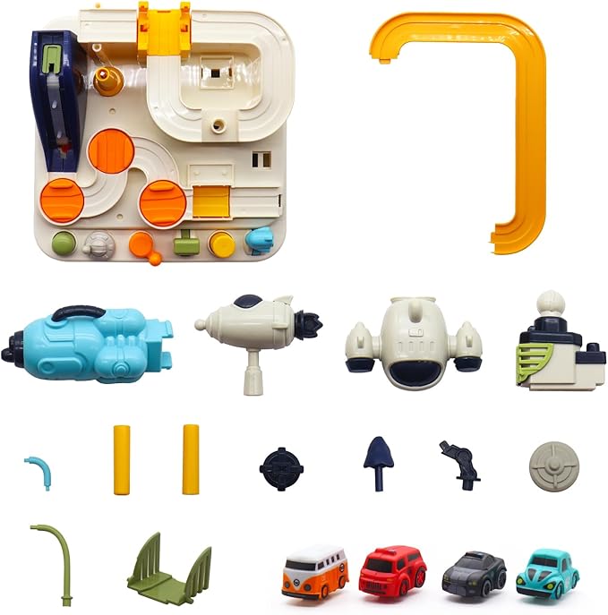 Fistone Kids Race Track Car Adventure Toy for Toddlers, Spaceship Puzzle Rail Track City Rescue Playset with 4 Mini Cars, Preschool Educational Car Games Toys for Boys Age 3+