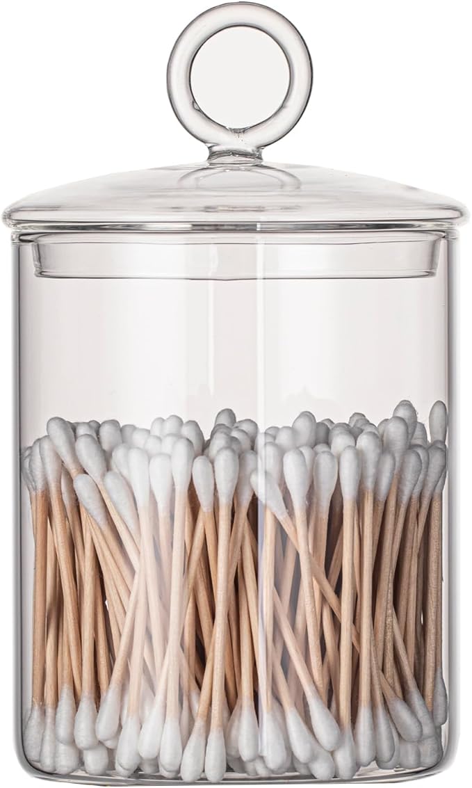 23oz Glass Candy Jar with Lid for Office Desk, Cookie Jar Food Storage Container for Kitchen Counter, Apothecary Jar for Cotton Swabs, Balls, Cotton Pads, Floss Picks, 700ml