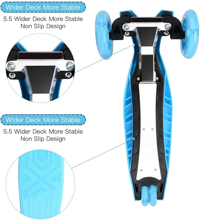 3 Wheel Scooter for Kids Ages 6-12,Kids Scooter with Light Up Wheels, Sturdy Deck Design, and 4 Height Adjustable Suitable for Kids Ages 3-12