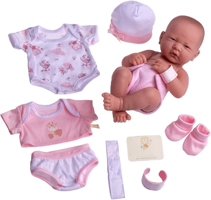 8 piece Layette Baby Doll Gift Set | JC Toys - La Newborn Nursery | 14" Life-Like Doll w/ Accessories | Pink | Ages 2+