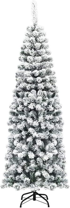 Happygrill 6FT Snow Flocked Pencil Christmas Tree Slim Artificial Xmas Tree Skinny Fake Tree for Indoor Outdoor Festival Decoration