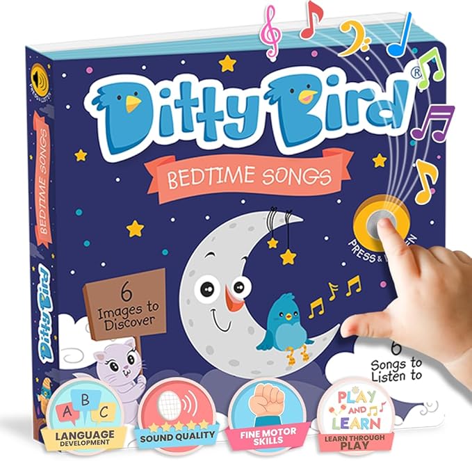 Ditty Bird Musical Books for Toddlers | Interactive Nursery Rhymes Book with Sound | Old Macdonald’s Farm, Twinkle Little Star & More Songs | Fun Baby Book for 1-3 Year Olds (Bedtime Songs)