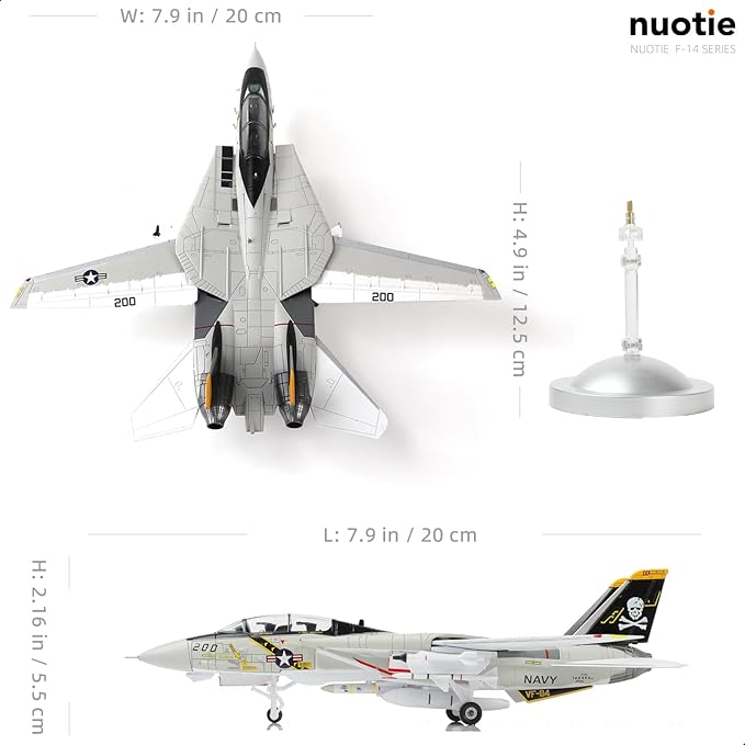 F-14A Tomcat 1/100 Metal Airplane Model Kits with Stand VF-84 Jolly Rogers DieCast Alloy Fighter Model Jet Replica Pre-Build Military Aircraft Collection for Display or Gift