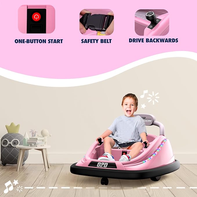 Bumper car, 12V Electric Kids-Bumper car Ride Toys with Remote and Music Function, Perfect Kids Gifts Baby Bumper car for Toddlers Ages 1-6 for Birthday, Children's Day, and Christmas,Red