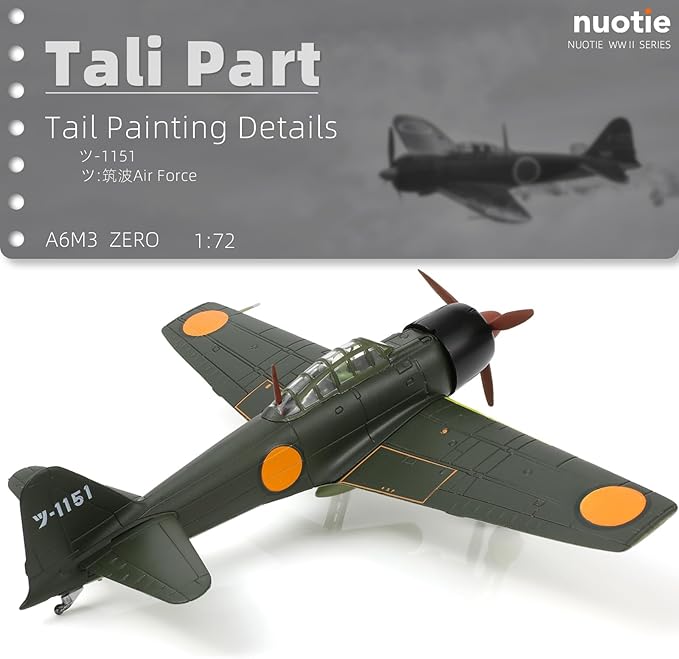 1/72 A6M Zero Diecast Metal Aircraft Model Kit JP Mitsubishi WWII Vintage Fighter Airplane Model with Stand for Adult Military Enthusiasts Collections or Gift (1942 A6M3)