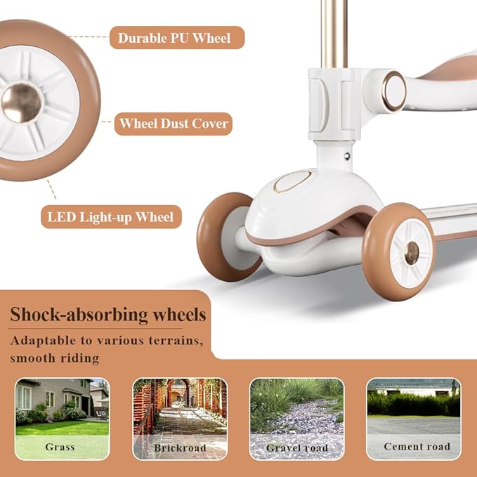 Winhope Kick Scooter for Kids, 2-in-1 Kick Scooter with Wide Deck,Folding 3 Wheel Children Scooter Outdoor Ride-On Toys for Boy Girl Aged 3-8