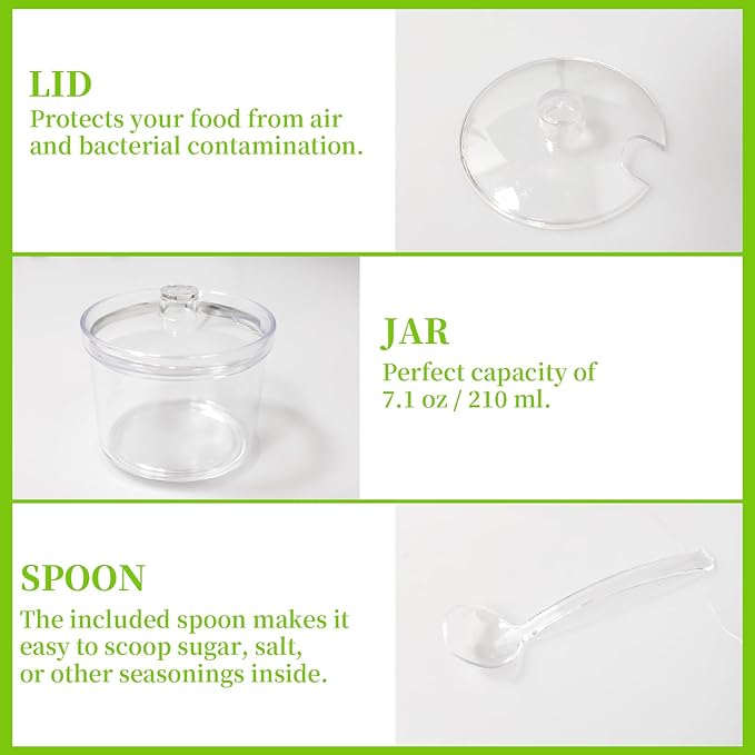 14 Pieces Acrylic Sugar Containers with Lids and Spoons for Countertop, Clear Sugar Holder Dispenser Salt Bowl with 10 Labels for Serving Condiment Candy Coffee Tea Spices Herbs (7.1 oz)