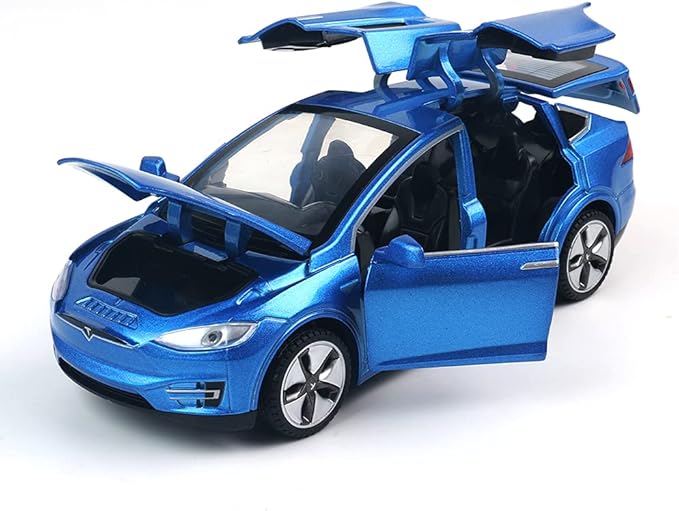 1:32 Scale Car Model X Alloy Diecast Pull Back Electronic Toys with Lights and Music, Mini Vehicles Toys for Kids Gift Car Lovers Collection (Model X - Pearlescent Blue)