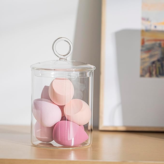 23oz Glass Candy Jar with Lid for Office Desk, Cookie Jar Food Storage Container for Kitchen Counter, Apothecary Jar for Cotton Swabs, Balls, Cotton Pads, Floss Picks, 700ml