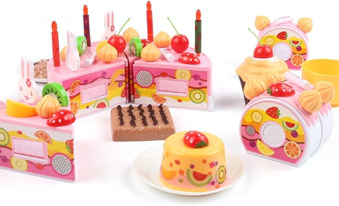 75PCS DIY Cutting Cake Set - Kids Play Kitchen Food Pretend Play Toy - Best for Girls Birthday Party Gift (75PCS Blue)