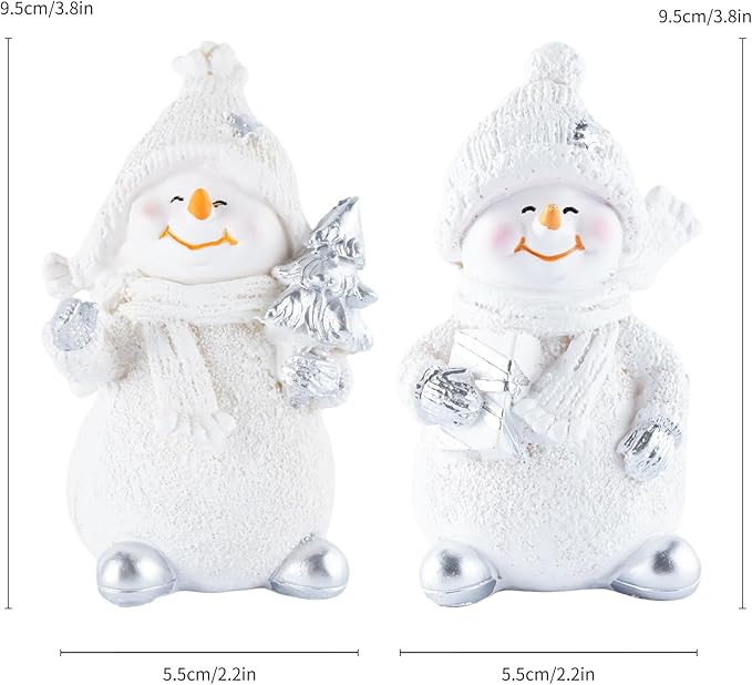2-Piece Resin Snowman Christmas Decorative Statues, Ideal for Outdoor Patio Lawn & Indoor Holiday Home Decoration, for Parents and Friends