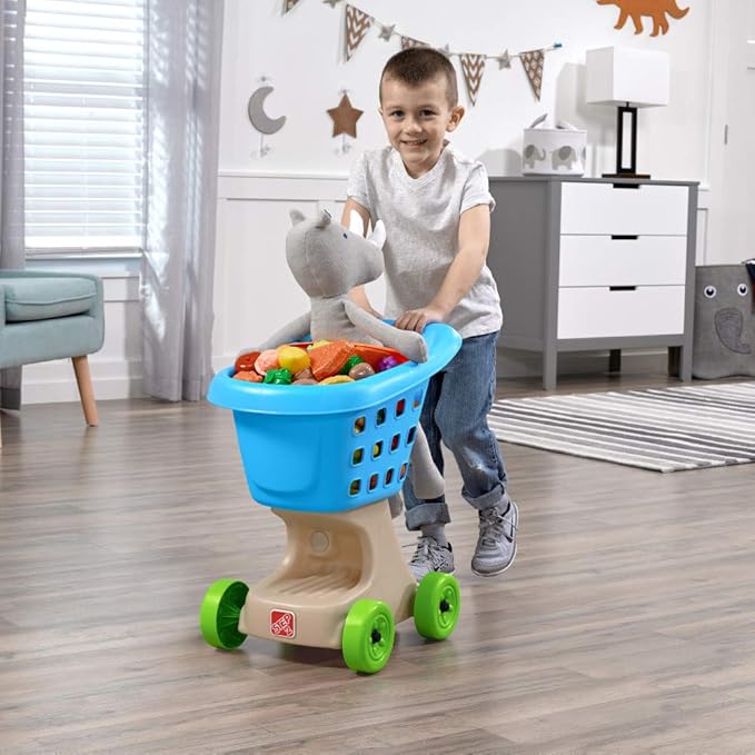 Step2 Little Helper's Shopping Cart for Kids, Play Grocery Cart, Made of Durable Plastic, for Toddlers 2+ Years Old, Blue