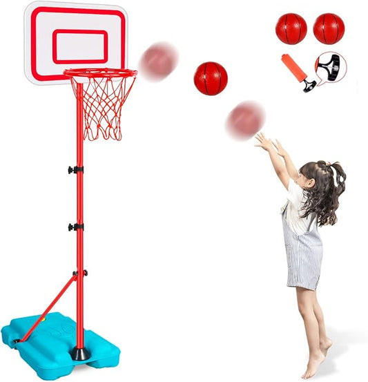 Kids Basketball Hoop Adjustable Height 2.9 ft-6.2 ft Toddler Basketball Hoop for Kids Indoor Outdoor Play Portable Basket Ball Goal Backyard Outside Toys for Boy Girl Age 2 3 4 5 6 7 8
