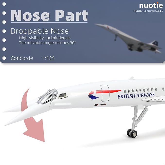 1:125 Concorde Airplane Pre-Build Diecast Aircraft Model Kit - Simulation Display for Collection or Gift (British Airways)