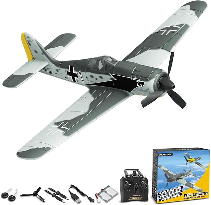 VOLANTEXRC RC Plane FW190 Fighter 4CH Remote Control Airplane RTF with Aileron, Gyro, Aerobatics & 3 Modes to Fly, Hobby Radio Controlled Warbird Aircraft for Adults, Beginners, Boys (761-17)