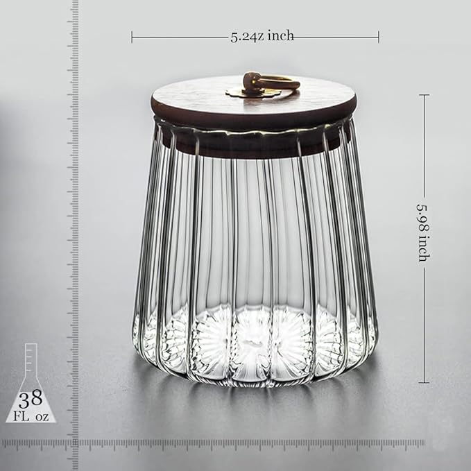 38 FL OZ Glass Jars with Bamboo Lids, Glass Containers with Airtight Lids for Storage, Large Candy Jars for Coffee Nuts Cookie, Decorative Glass Canister, 1130ml Conical