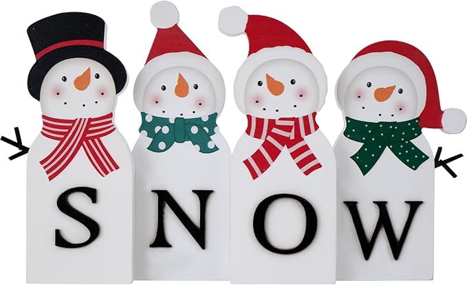 Christmas Decorations for Home Farmhouse Snowman Decor Indoor Wooden Merry Christmas Sign Rustic Holiday Tabletop Block Xmas Party Gift