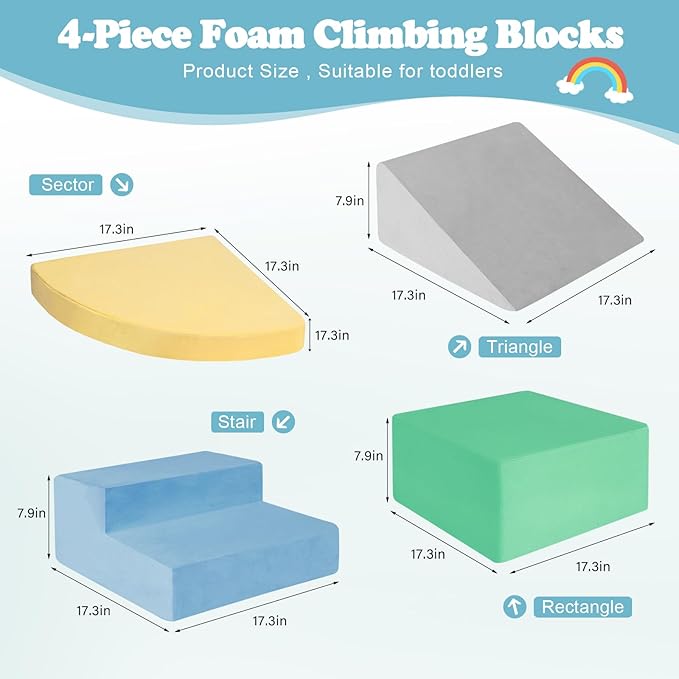 Climbing Toys for Toddlers 1-3, Foam Climb Blocks for Baby，4-Piece Baby Climbing Crawling Toys Soft Foam Blocks Activity Play Set