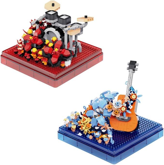 Musical Instruments Micro Blocks Building Sets,Classical Famous Building Block Set,1500 PCS for Adults and Kids,Guitar and Drum Set with Clear Plastic Cover