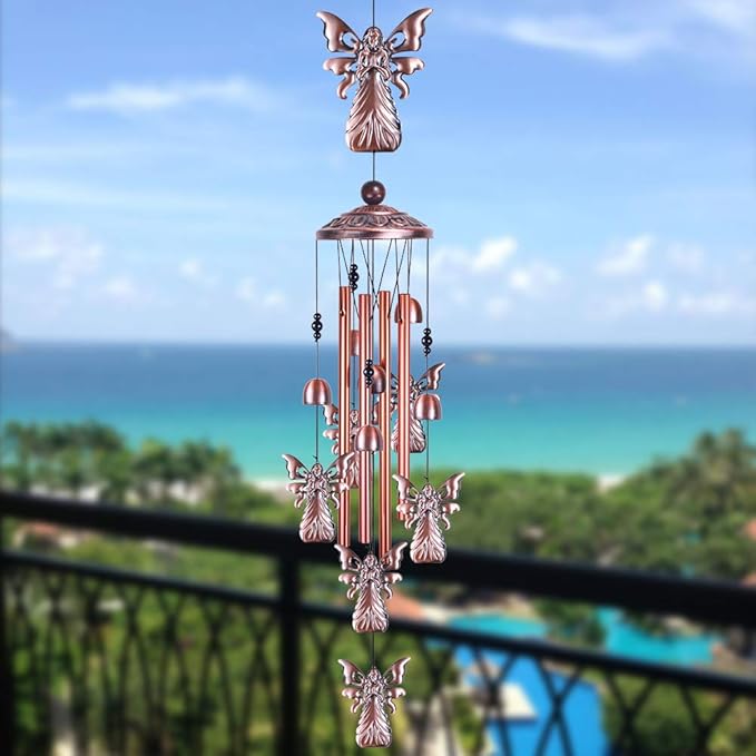 36" Garden Angel Wind Chimes Outdoor Indoor Decor -with 4 Aluminum Tubes 6 Bells 7 Angels Mobile Romantic Wind Catcher Angel Windchimes for Home, Xmas Mom Gifts, Balcony, Festival, Garden Decoration