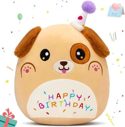 14'' Happy Puppy Soft Plush Pillow, Cute Dog Plush, Kawaii Dog Stuffed Animal, Birthday Plush Toy Party Decoration, Gifts for Kids Boys Girls