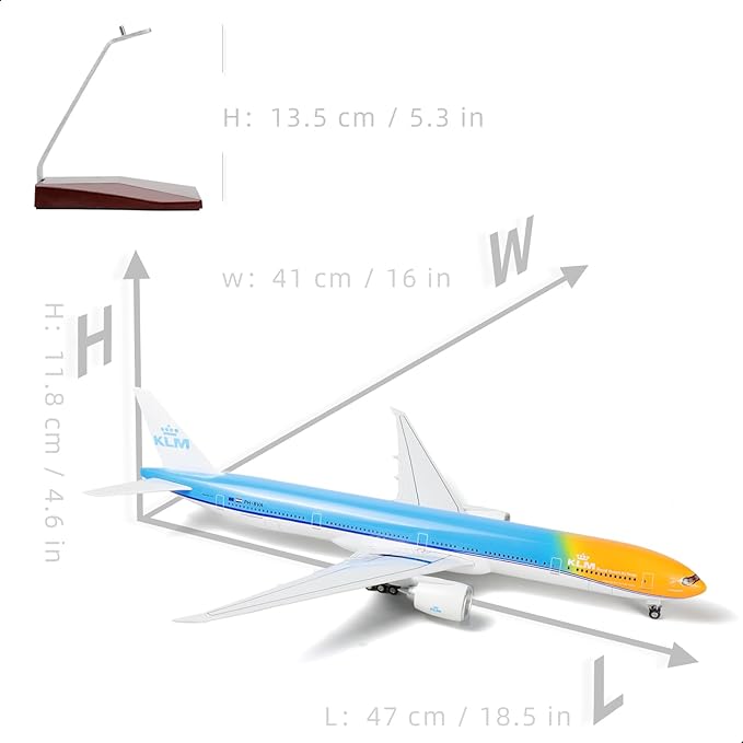1/150 Boeing 777-300ER NL-KLM (Orange Pride) 18.5 inchs Large Model Diecast Airplane Model Kits with Stand Airlines Models Display Collectible for Aviation Enthusiast Gift