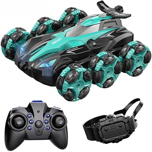 Spray 6 ruedas Rc Stunt Car Pulverización 360 grados Flip Rotating Drift Doble cara Rc Cars Juguetes de Control remoto LRE (Green)