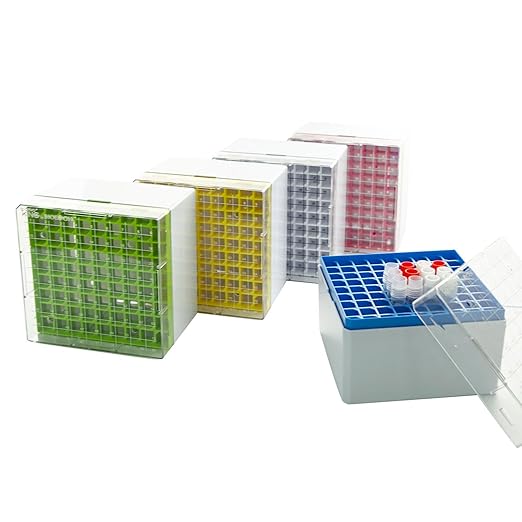 81-Well PC Cryoboxes 3.75in Laboratory Freezer Boxes Vial Storage Box, Assorted Colors, 5 Pcs/Pack