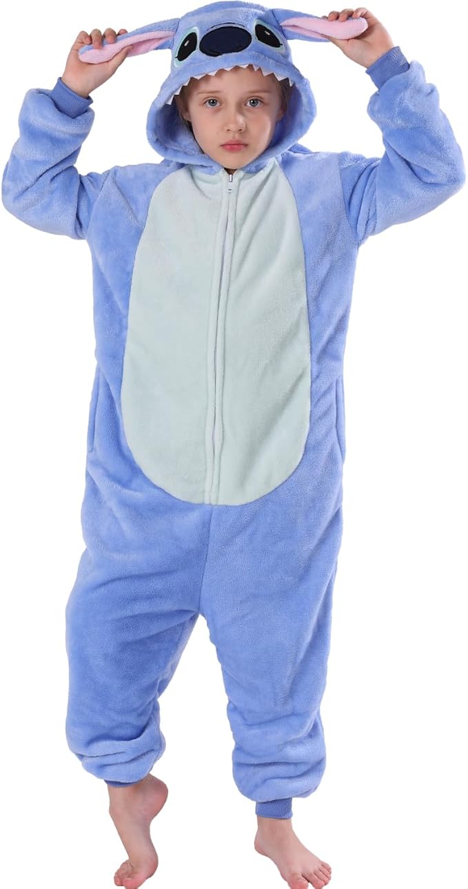 Kids Blue One-Piece Onesie Halloween Plush Jumpsuit Cosplay Costume for Girls and Boys