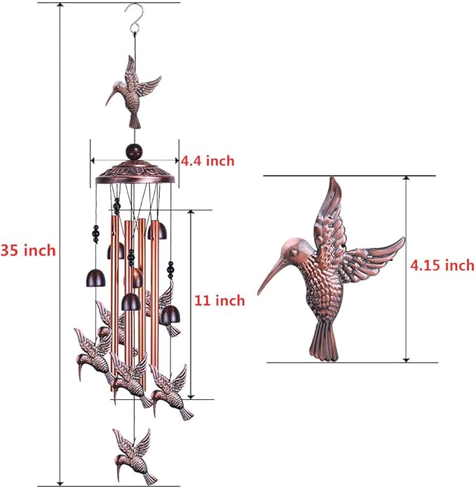 Garden Hummingbird Wind Chimes Outdoor Decor - with 4 Tubes 6 Bells 7 Hummingbirds Mobile Romantic Wind Catcher, Hummingbird Windchimes for Home, Xmas Mom Gifts, Festival, Balcony, Garden Decoration