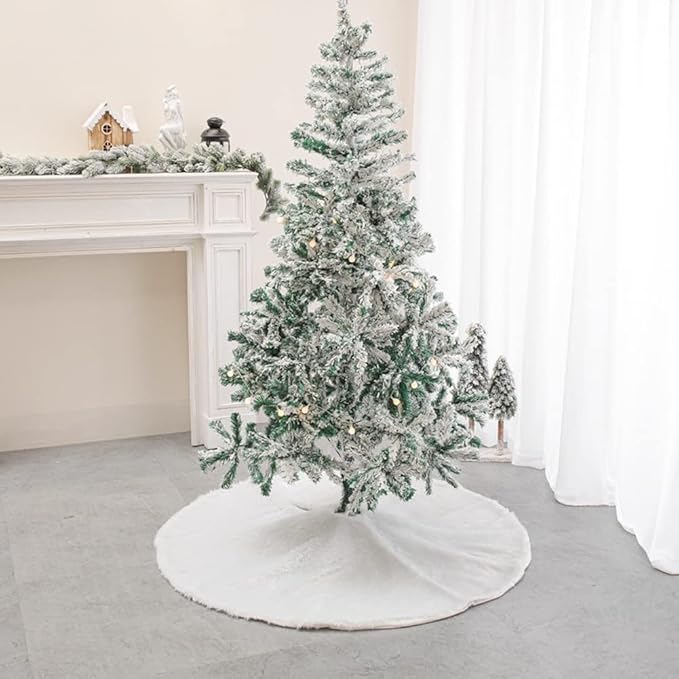 80 Inch Christmas Tree Skirt, Extra Large Snowy White Faux Fur Tree Skirt, Luxury Soft Plush Skirt for Merry Christmas Party Tree Decoration