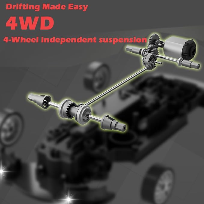 1:20 RC Drift Car 2.4GHz 4WD High Speed Drift Remote Control Cars Vehicle with LED Lights and Drifting Tires Batteries x2 Racing Sport Toy Cars for Adults Boys Girls Kids (Red)