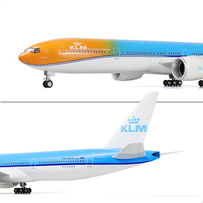 1/150 Boeing 777-300ER NL-KLM (Orange Pride) 18.5 inchs Large Model Diecast Airplane Model Kits with Stand Airlines Models Display Collectible for Aviation Enthusiast Gift